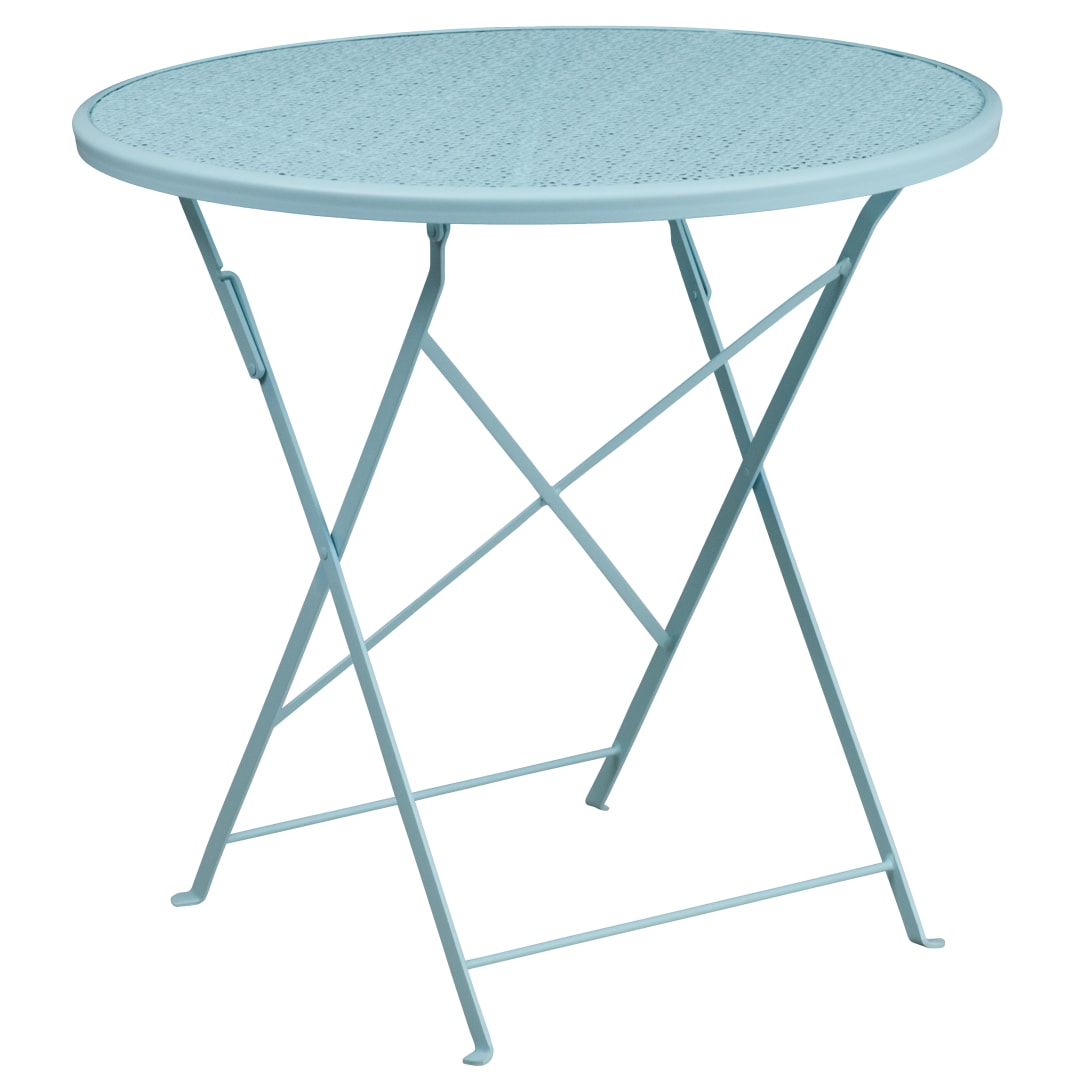 Oia Commercial Grade 30" Round Sky Blue Indoor-Outdoor Steel Folding Patio Table