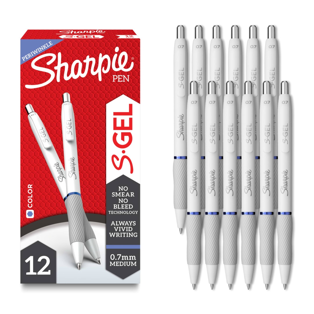 Sharpie S-Gel Pens, Pearl White Body, Medium (0.7mm) Point, Periwinkle Ink, 12 Count