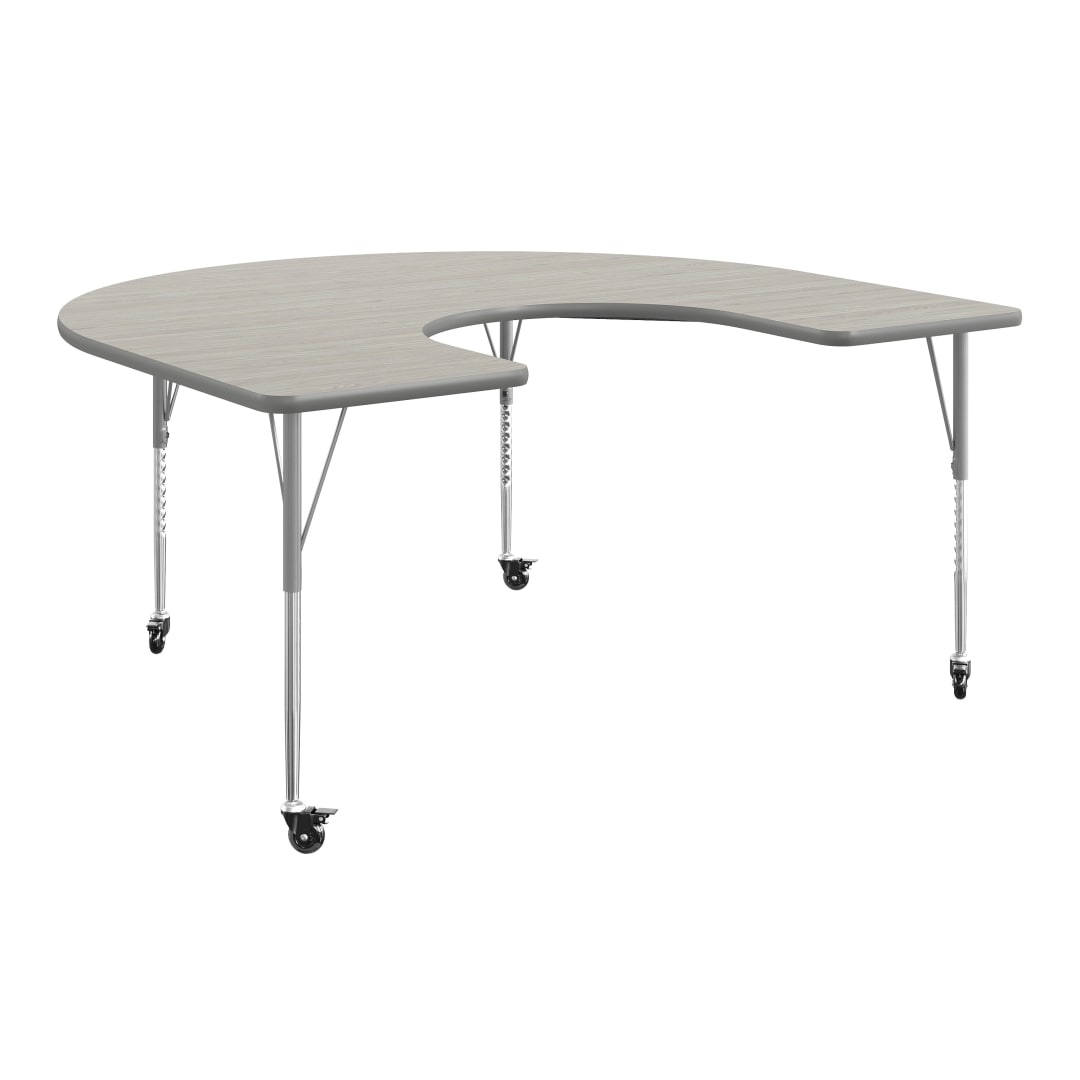 Wren 66'' x 60" Horseshoe Adjustable Height Activity Table, Thermal Laminate Top, Standard Legs with Locking Casters, Light Gray