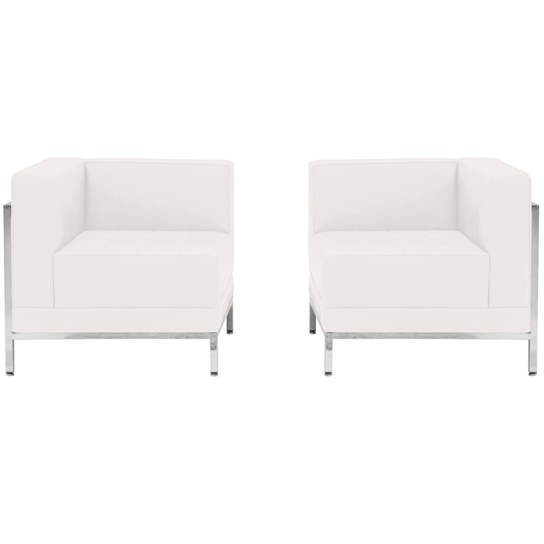 HERCULES Imagination Series Melrose White LeatherSoft 2 Piece Corner Chair Set with Ganging Clips