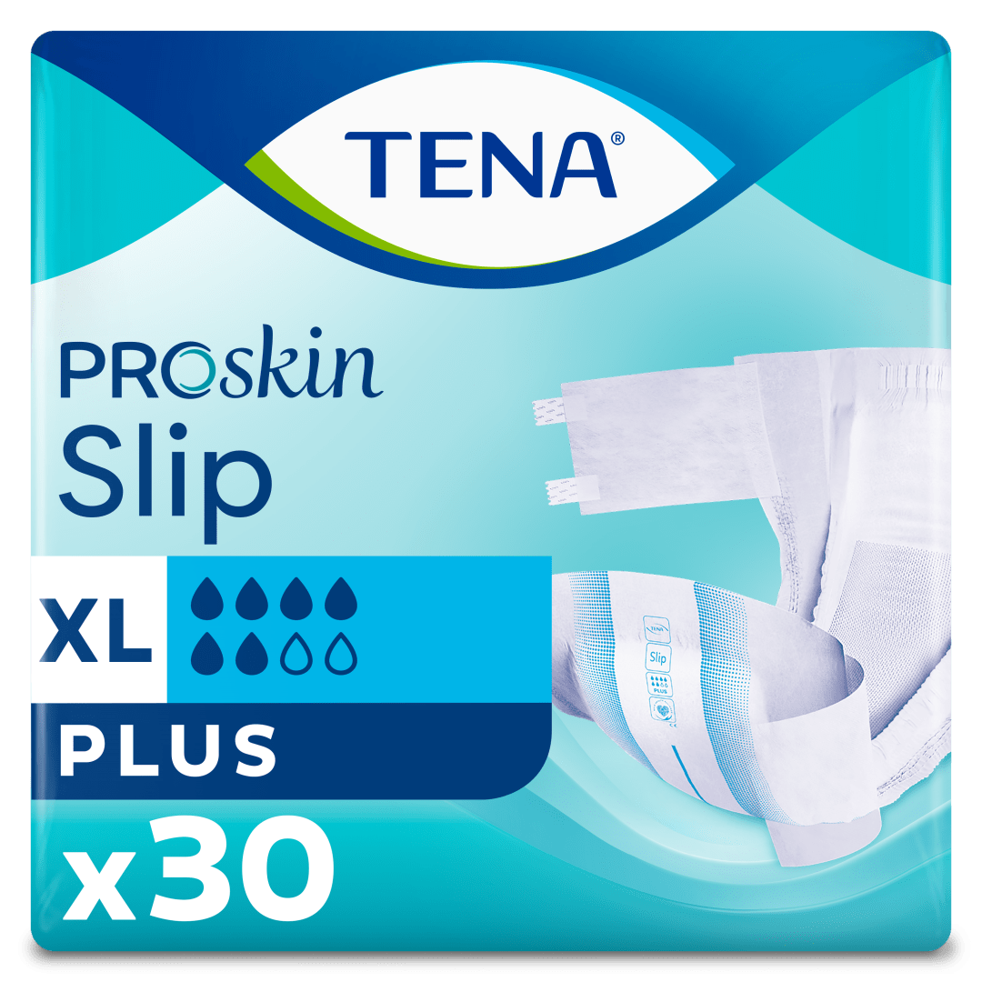TENA ProSkin Slip Plus – Incontinence Briefs for Medium to Heavy Leakage, Adjustable Tabs, Fast Absorbing Core, Dermatologically Tested, X-Large, Pack of 30