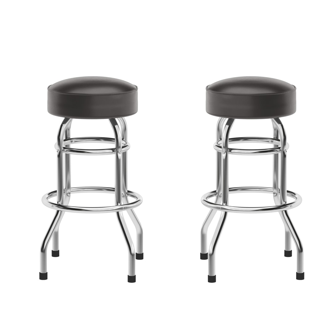 Bruno 2 Pack Double Ring Chrome Barstool with Dark Brown Seat