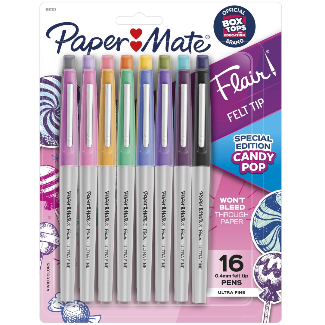 Paper Mate® Flair Felt Tip Pens, Ultra Fine Point (0.4mm), Limited Edition Candy Pop Pack, 16 Count