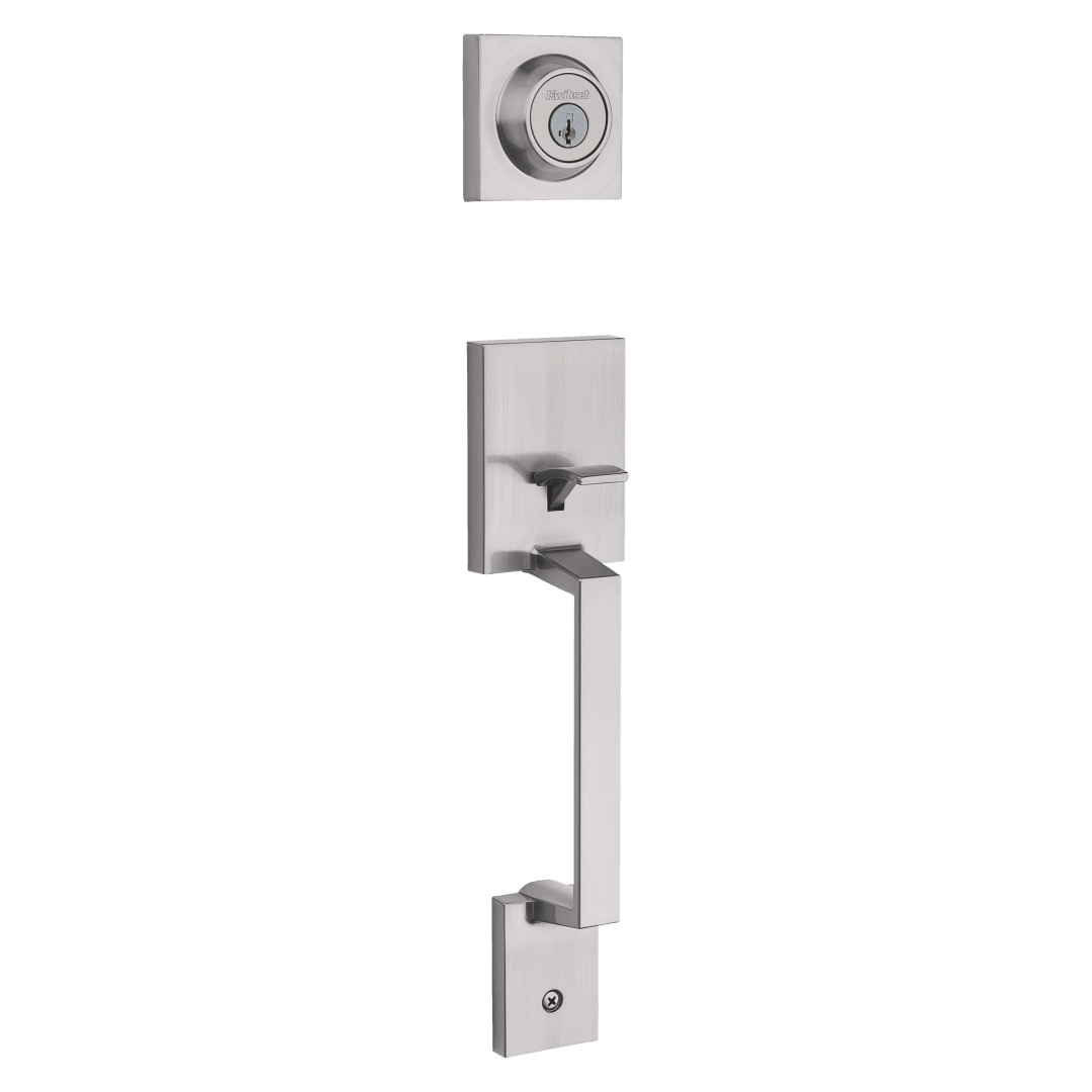 Amador Single Cylinder Exterior Only Handleset featuring SmartKey Security™ in Satin Nickel