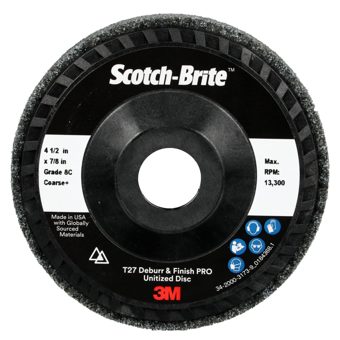 Scotch-Brite™ Deburr and Finish Pro Unitized Disc, DP-UD, 8C Coarse+, 114 mm x 22 mm, Type 27, Nylon