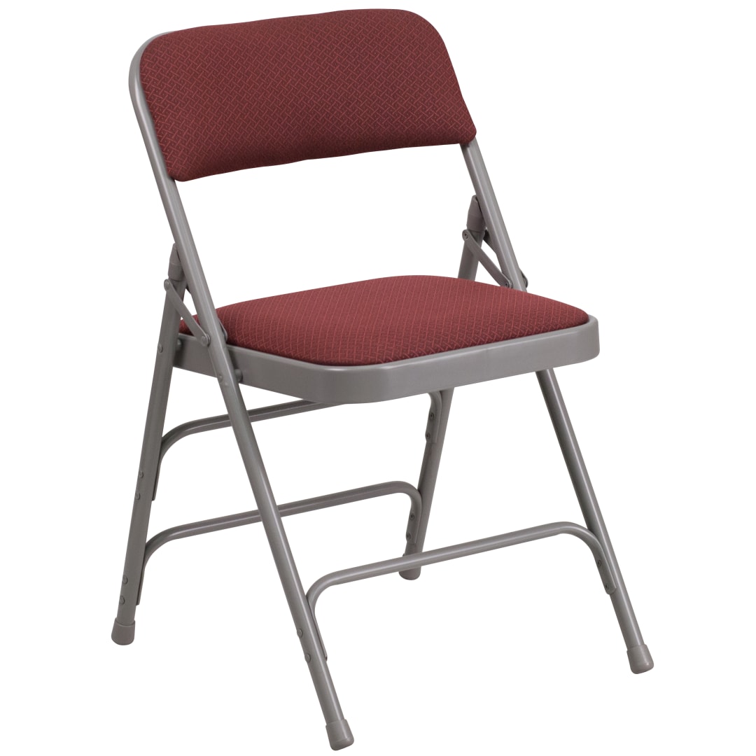 HERCULES Series Curved Triple Braced &amp; Double Hinged Burgundy Patterned Fabric Metal Folding Chair