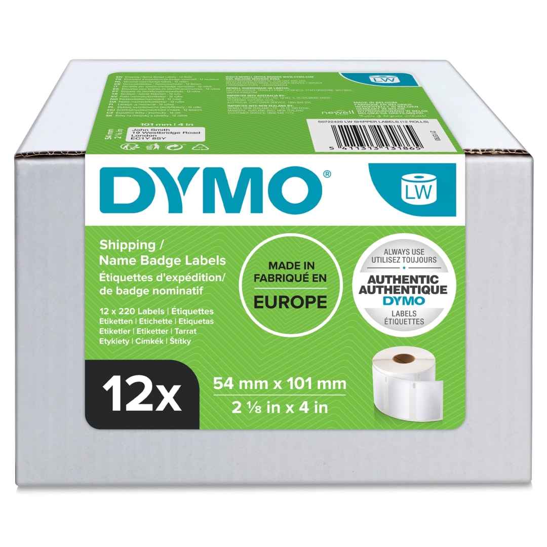 DYMO® Authentic LabelWriter™ Large Shipping Labels/Name Badges | 54mm x 101mm | 12 Rolls of 220 (2,640 Easy-Peel Labels) | Self-Adhesive | for LabelWriter™ Label Makers