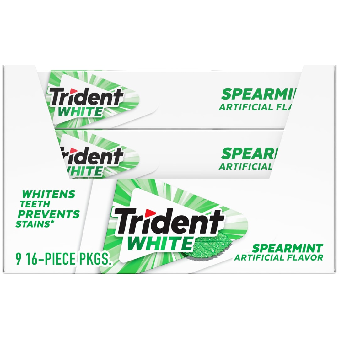 Trident White Sugar Free Chewing Gum Spearmint 16 pc Singles - 9 Pack