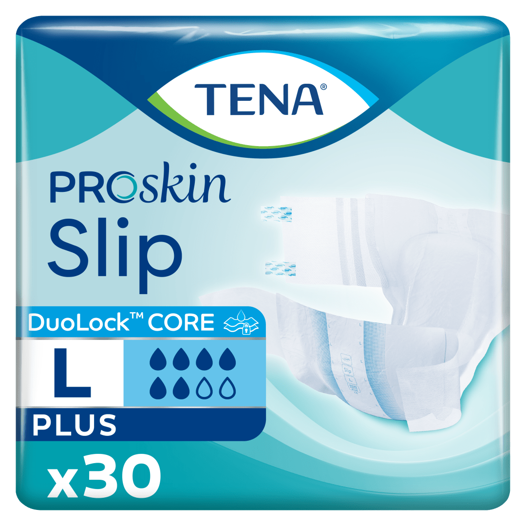 TENA ProSkin Slip Plus – Incontinence Briefs for Medium to Heavy Leakage, Adjustable Tabs, Fast Absorbing Core, Dermatologically Tested, Large, Pack of 30