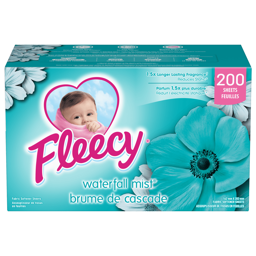 Fleecy Fabric Conditioner Dryer Sheets, Waterfall Mist Scent, 200 ct