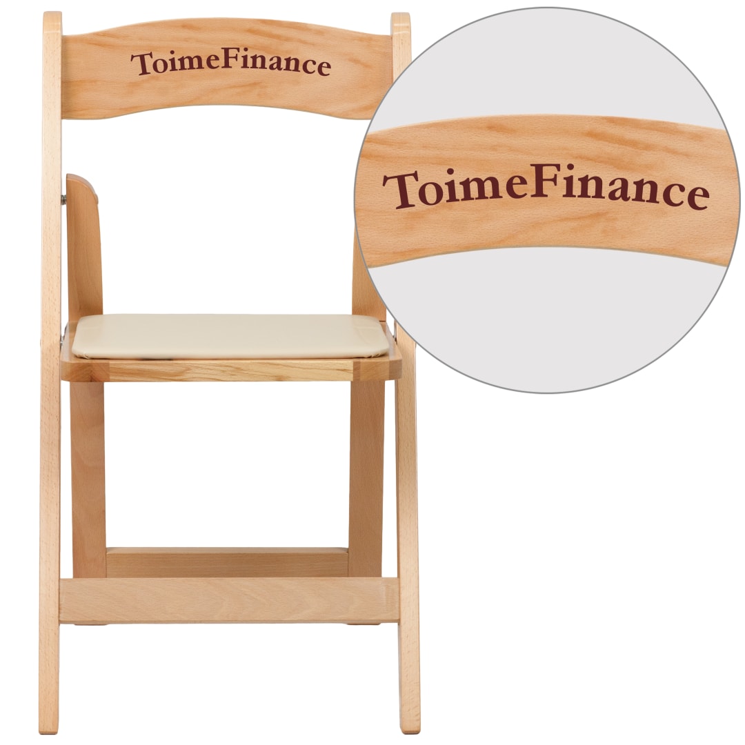 Personalized HERCULES Series Natural Wood Folding Chair with Vinyl Padded Seat
