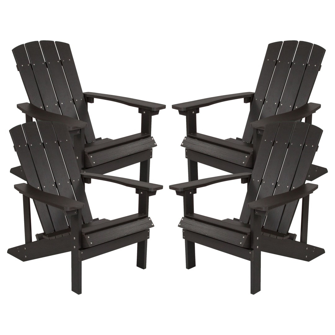 Set of 4 Charlestown All-Weather Poly Resin Wood Adirondack Chairs in Slate Gray