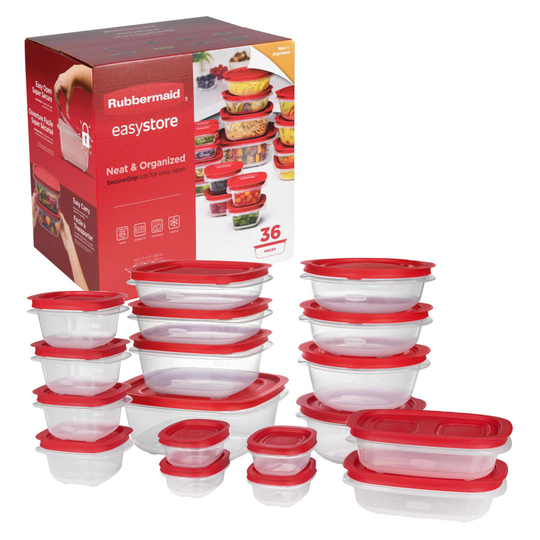 Rubbermaid EasyStore Rectangle, Square, and Round Containers, 36-Piece Set, Food Storage Containers, Food Storage Containers with Lids