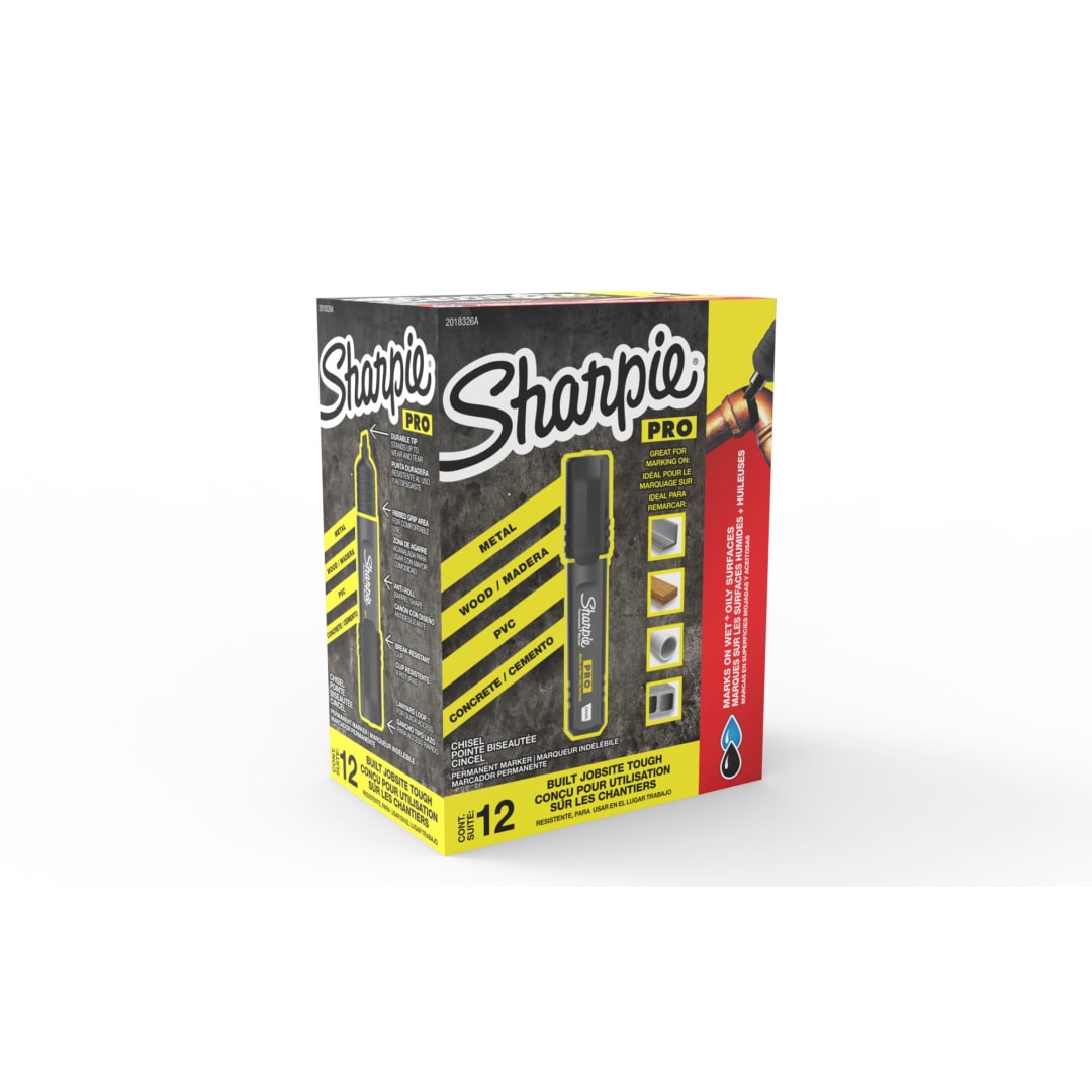 Sharpie® PRO Permanent Markers, Chisel Tip, Black, 12 Count
