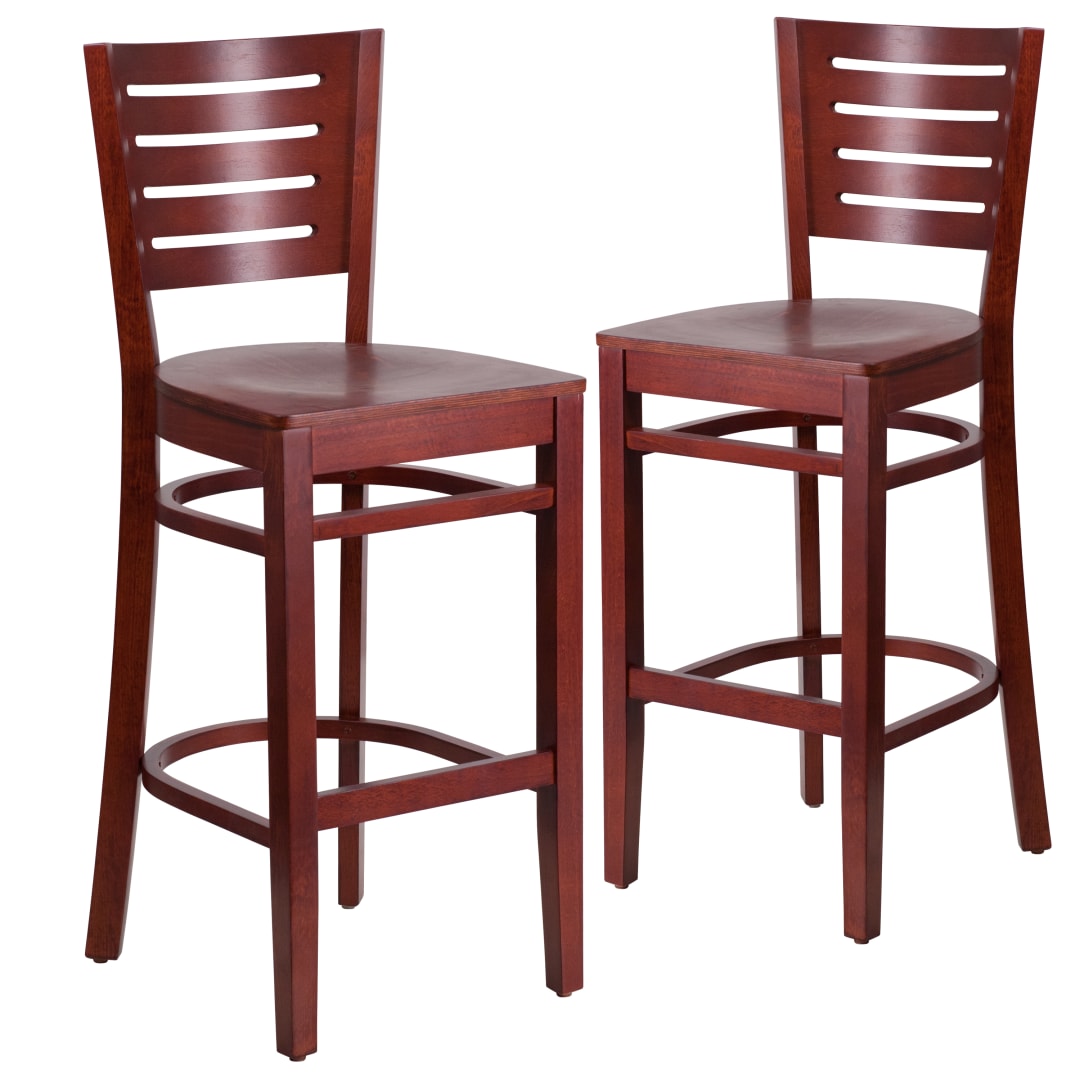 2 Pk. Darby Series Slat Back Mahogany Wood Restaurant Barstool