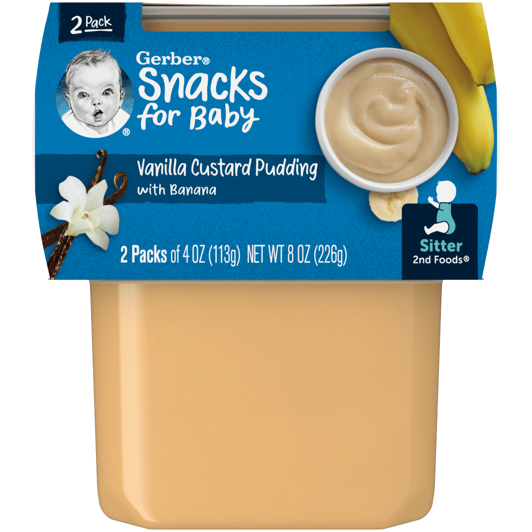 Gerber Stage 2 Baby Food, Vanilla Custard Pudding With Bananas, 4 oz Tub (2 Pack)