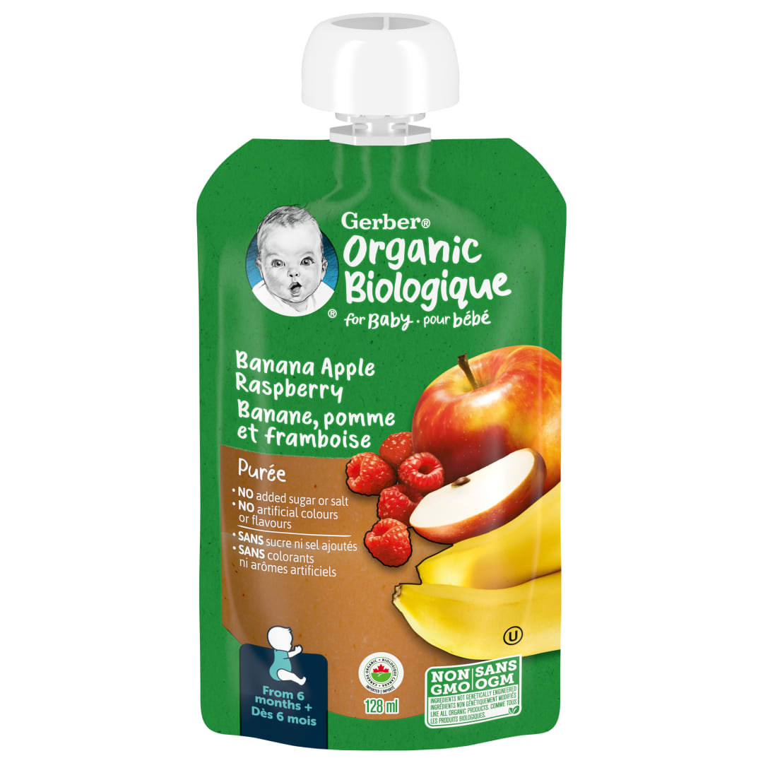 GERBER Orgnc Puree BanApp Rspb12x128ml CA