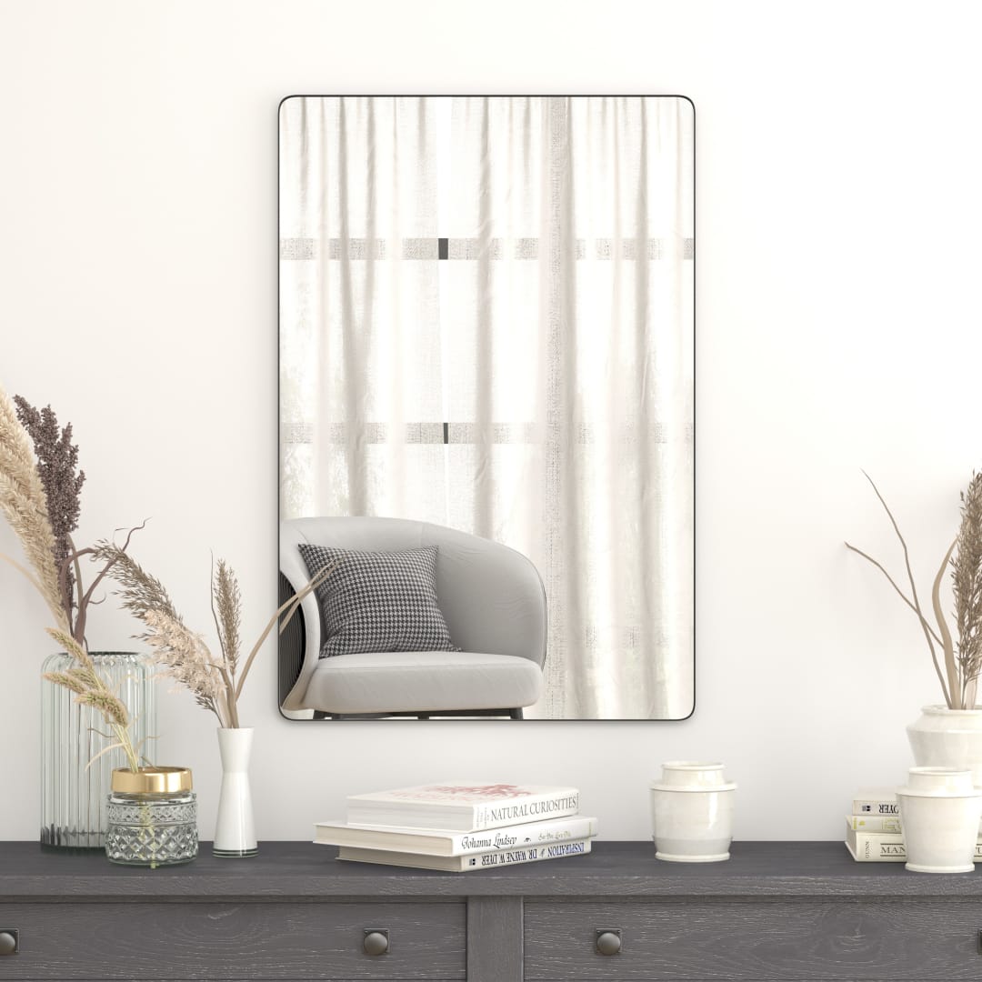 Susan 24" x 36" Decorative Wall Mirror - Rounded Corners, Bathroom &amp; Living Room Glass Mirror Hangs Horizontal Or Vertical, Black