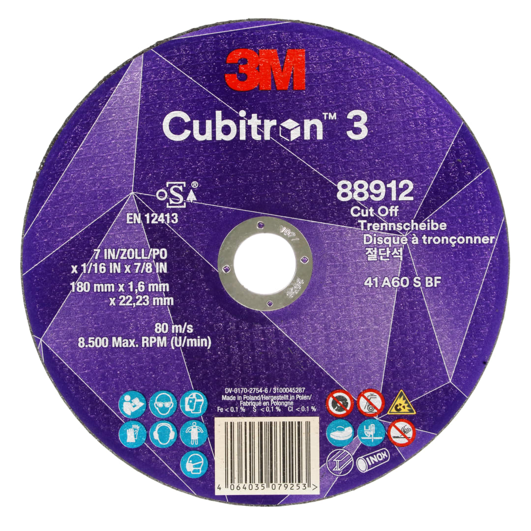 3M™ Cubitron™ 3 Kesme Taşı, 60+, T41, 180 mm x 1.6 mm x 22.23mm