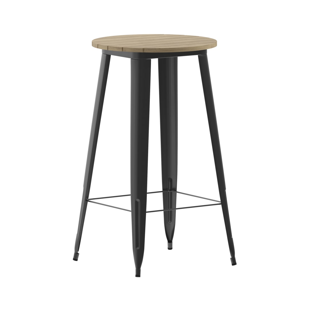 Declan Commercial Indoor/Outdoor Bar Top Table, 23.75" Round All Weather Brown Poly Resin Top with Black Steel base