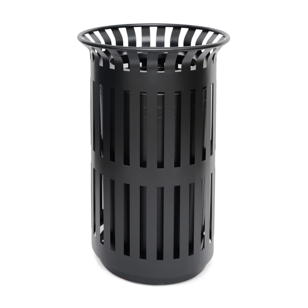 Collins Commercial Grade Black Outdoor Round Slatted Steel 37 Gallon Trash Can with Removable Inner Bin