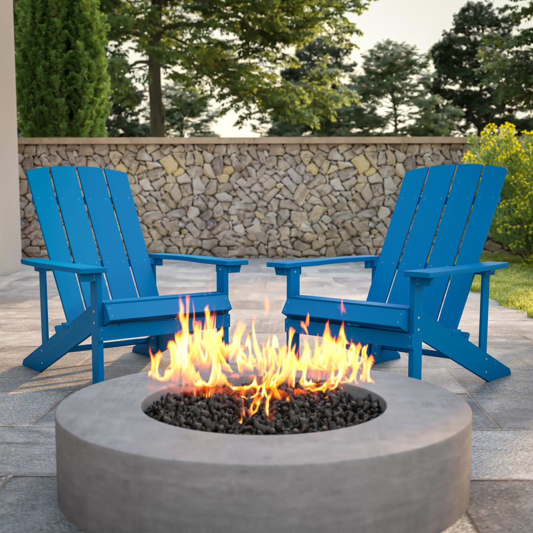 Set of 2 Charlestown All-Weather Poly Resin Wood Adirondack Chairs in Blue