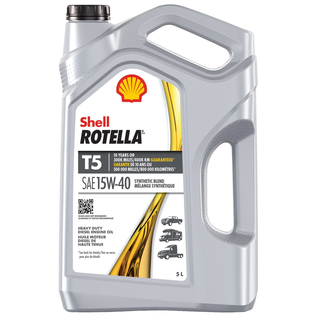 Huile moteur diesel Shell Rotella T5 mélange synthétique 15W-40, 5 litres
