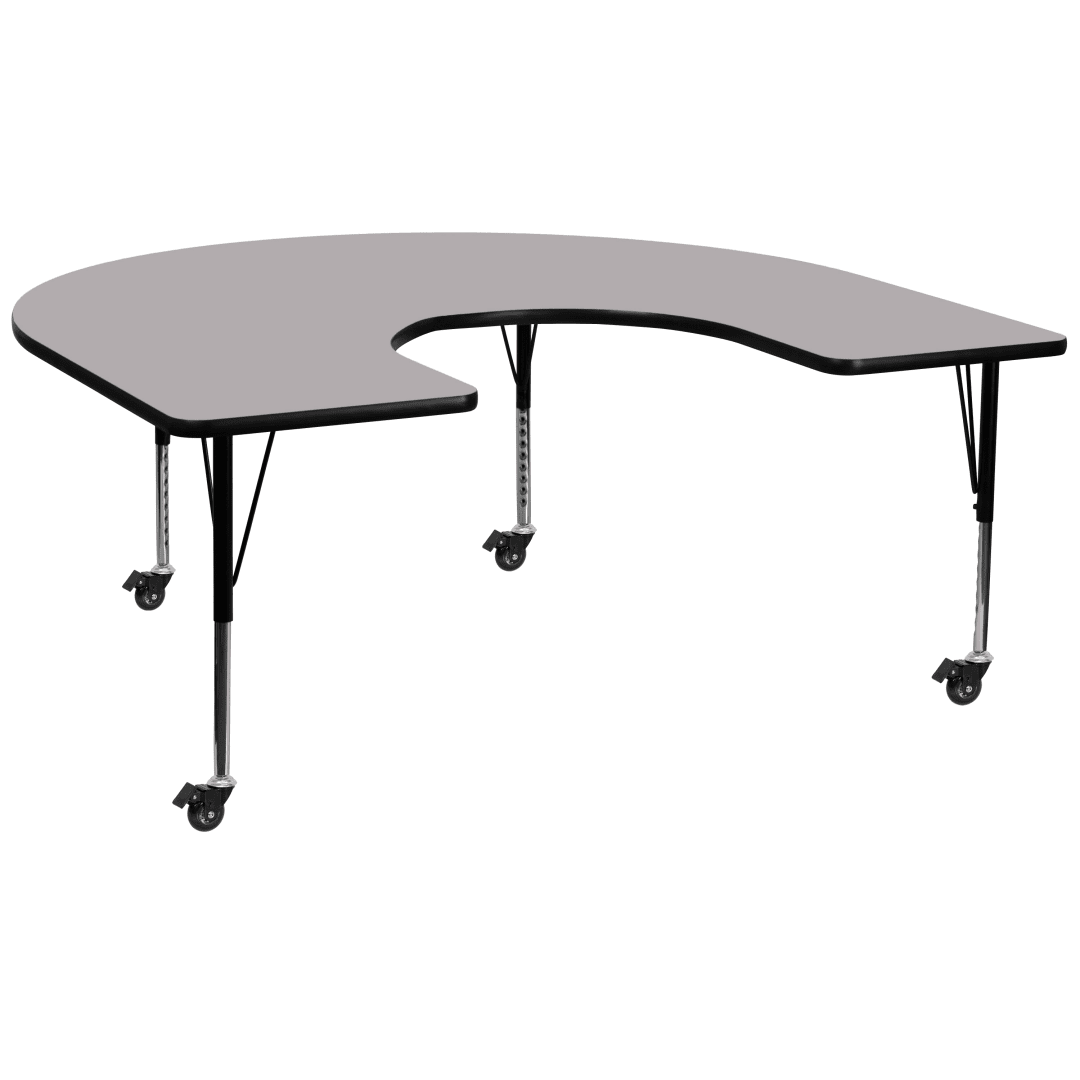 Wren Mobile 60''W x 66''L Horseshoe Grey Thermal Laminate Activity Table - Height Adjustable Short Legs