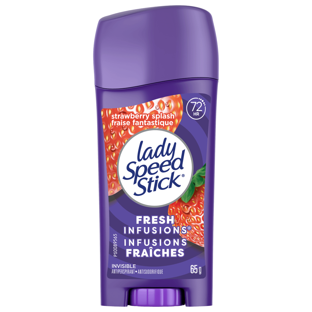 Déodorant antisudorifique Lady Speed Stick Fresh Infusions pour femmes, protection de 72 heures contre les odeurs et la transpiration, Invisible Dry, parfum Fraise fantastique, bâton de 65 g