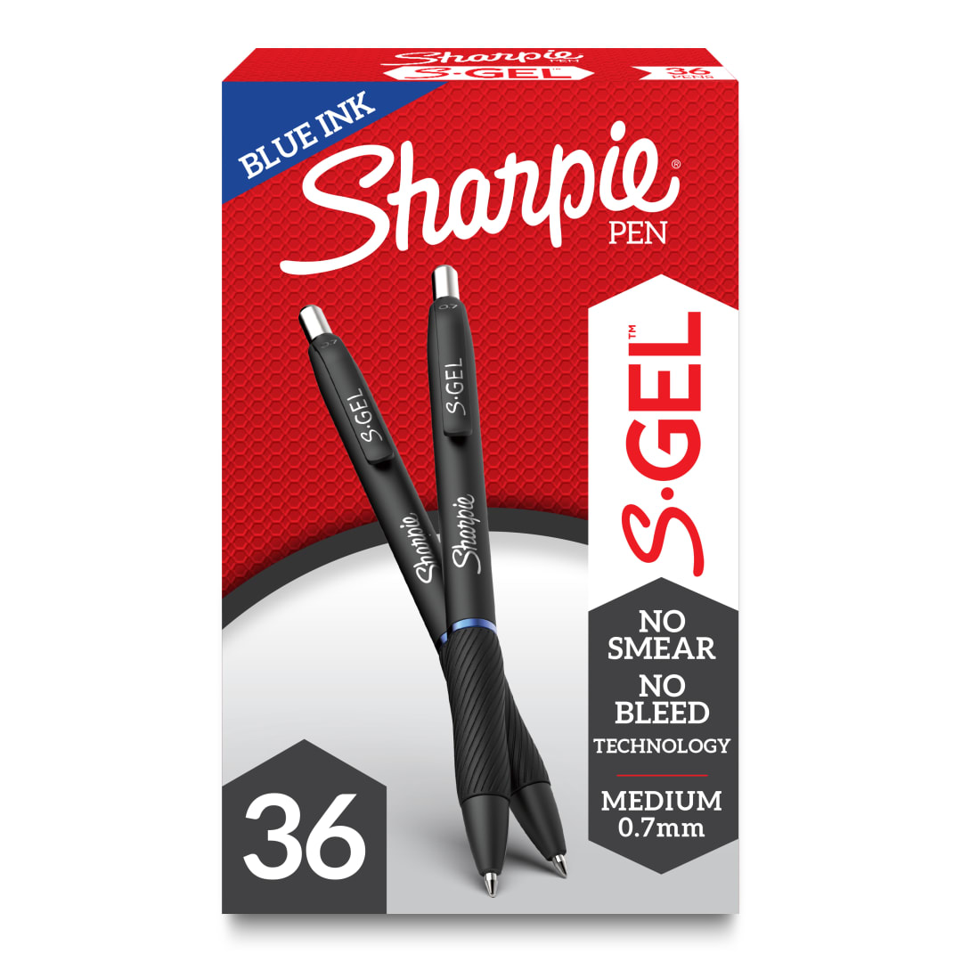 Sharpie® S-Gel, Gel Pens, Medium Point (0.7mm), Blue Ink Gel Pen, 36 Count