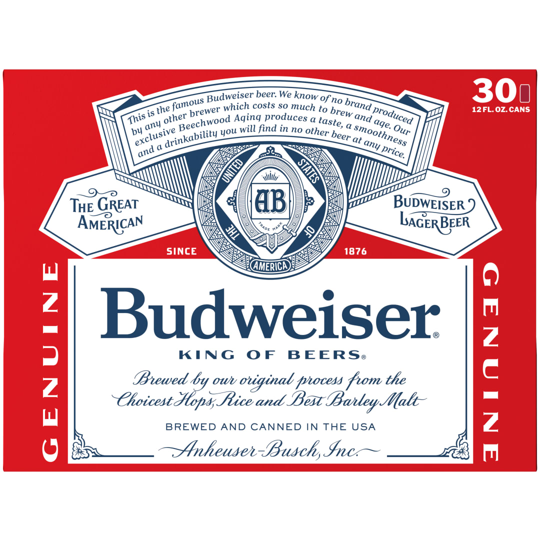 Budweiser American Lager Beer 30 Pack, 12 fl oz Cans