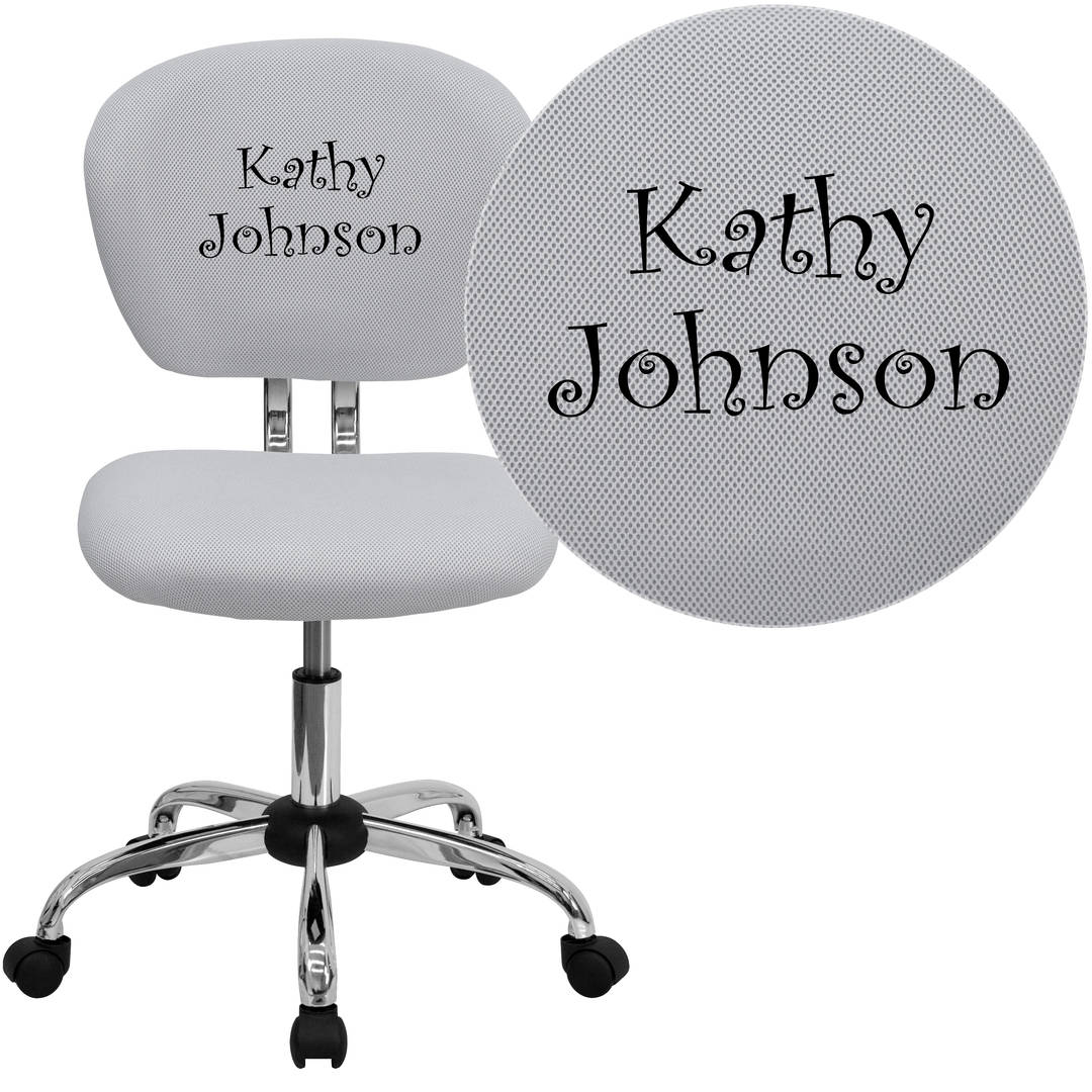 Beverly Personalized Mid-Back White Mesh Swivel Task Office Chair with Chrome Base