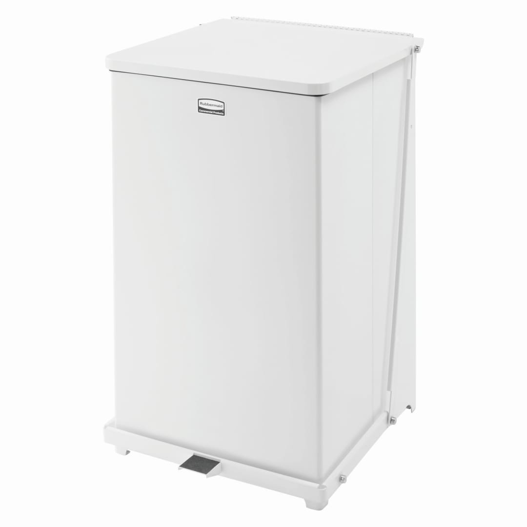 Rubbermaid Commercial Products Defenders® 25 Gal Square Step Trash Can, White
