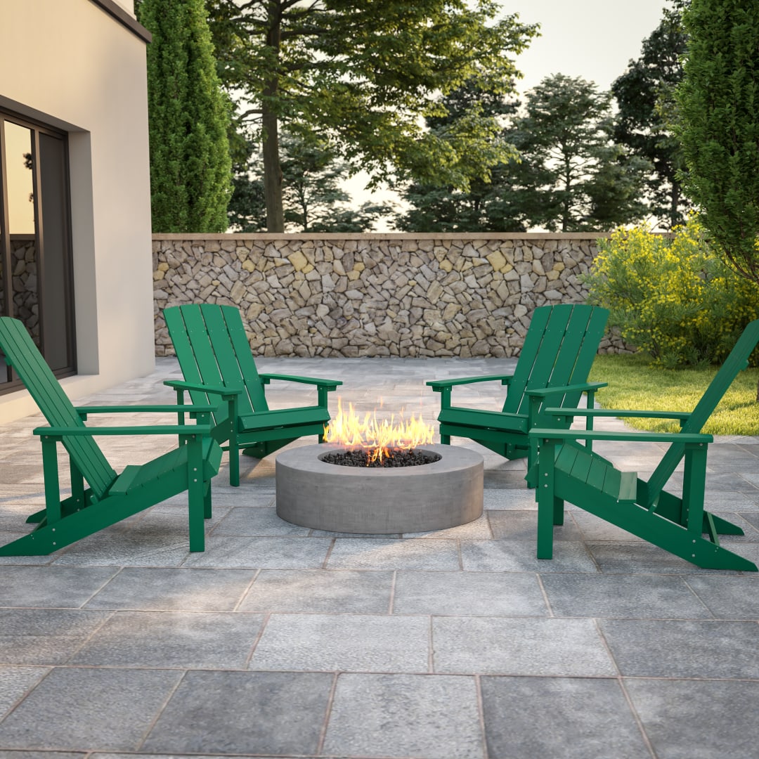 Set of 4 Charlestown All-Weather Poly Resin Wood Adirondack Chairs in Green