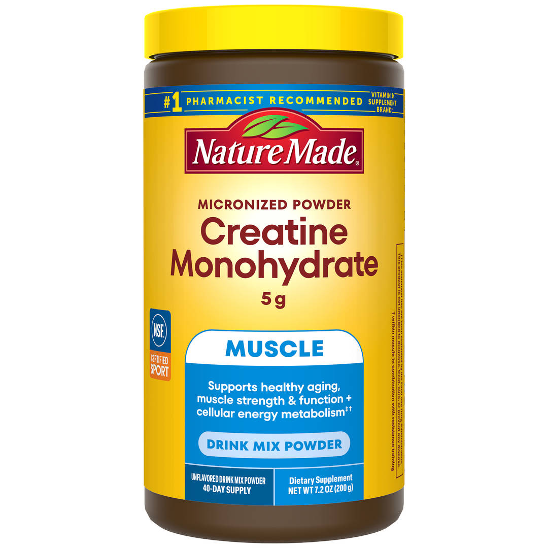 Nature Made Micronized Creatine Monohydrate Powder 5 g per serving, Unflavored Drink Mix Powder, Muscle Support, 200 g, 40 day supply