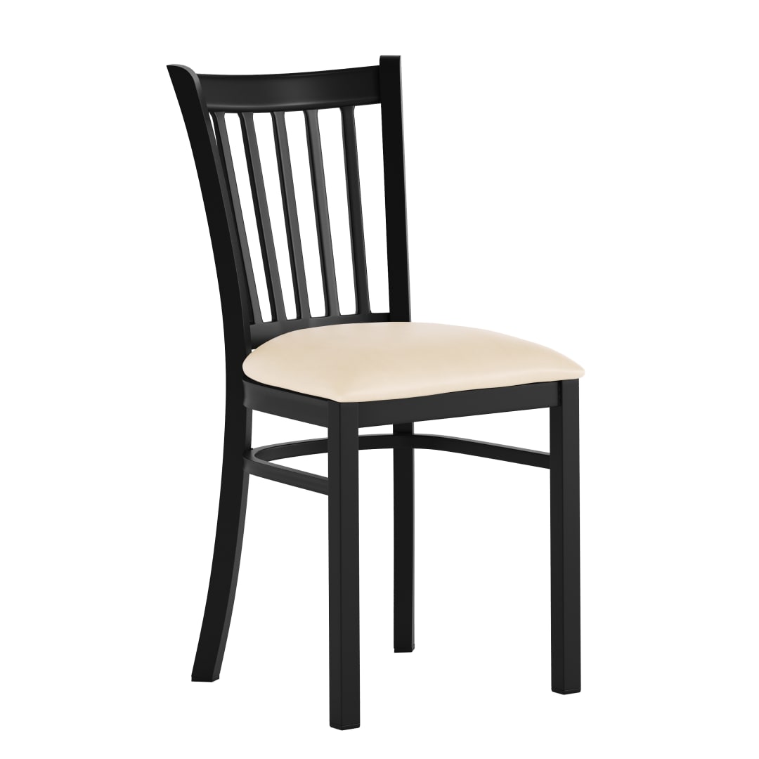 HERCULES Black Vertical Back Metal Restaurant Chair - Tan Vinyl Seat