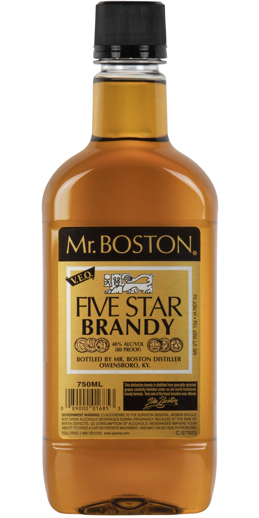 Mr. Boston Five Star Brandy, 750ml Traveler Bottle 80 Proof