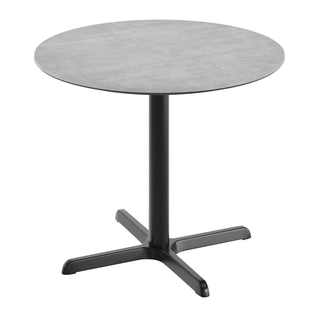 TopGuard 36" Round Tabletop, Seamless Surface Technology, Gray Faux Concrete, 30x30 Black Table Height X-Base, Moisture, Scratch, Heat, UV Resistant