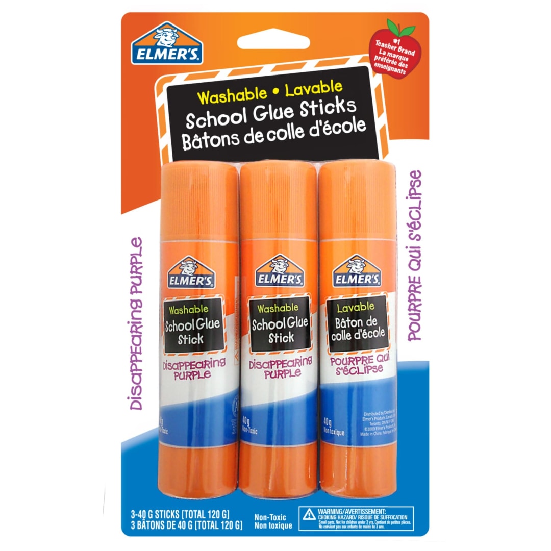 Elmer's Disappearing Purple School Glue Sticks, Washable, Non-Toxic, 40 g, 3 Count