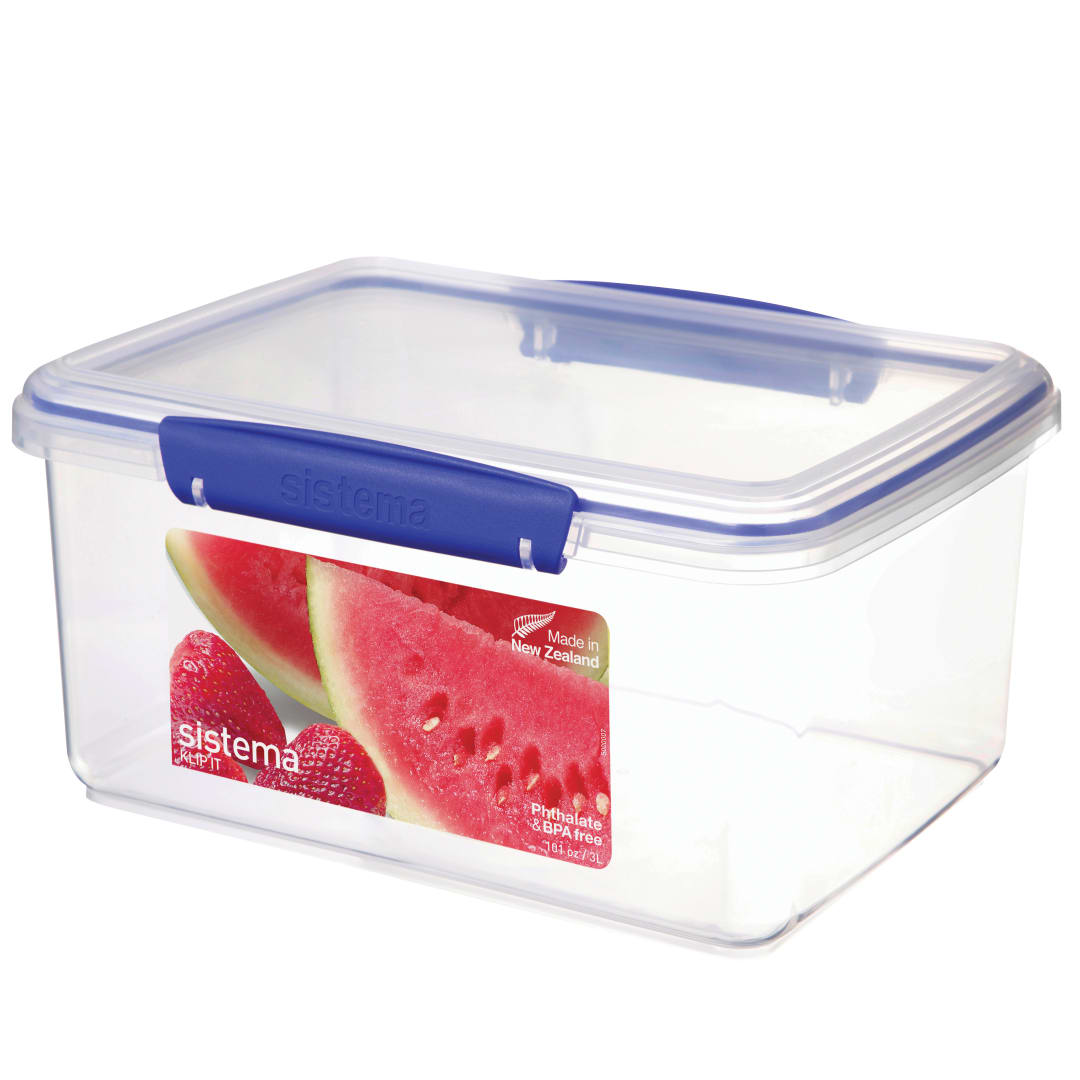 Sistema KLIP IT recipiente para guardar alimentos | 3 l | Recipiente apilable con tapa hermética para comidas preparadas | Sin BPA | Clips azules | 1 unidad