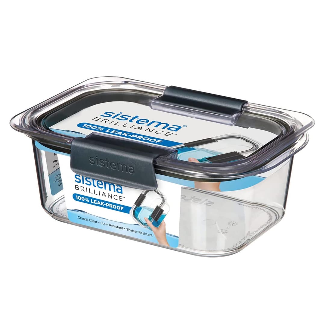 Sistema Brilliance Food Storage Container | 920ml. | Leakproof Tritan Stackable Food Prep Container with Lid | BPA-Free | Grey/Clear
