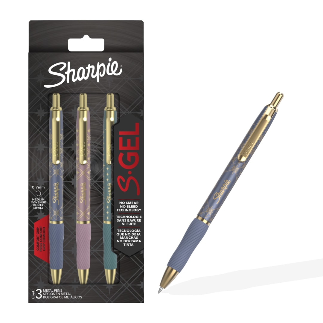 Sharpie S-Gel Gel Pens, Signature Series, Ethereal Hues Metal Pen, Medium Point (0.7mm), Black, 3 Count