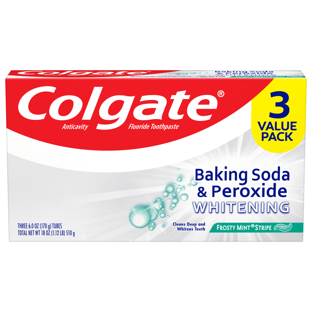 Colgate Baking Soda and Peroxide Whitening Toothpaste, Frosty Mint Stripe - 6.0 ounce (Pack of 3)