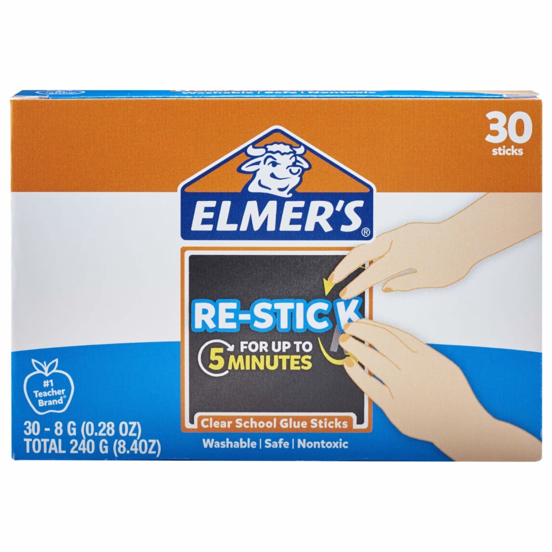 Elmer’s Re-Stick School Glue Sticks, 0.28-Ounces, 30 Count