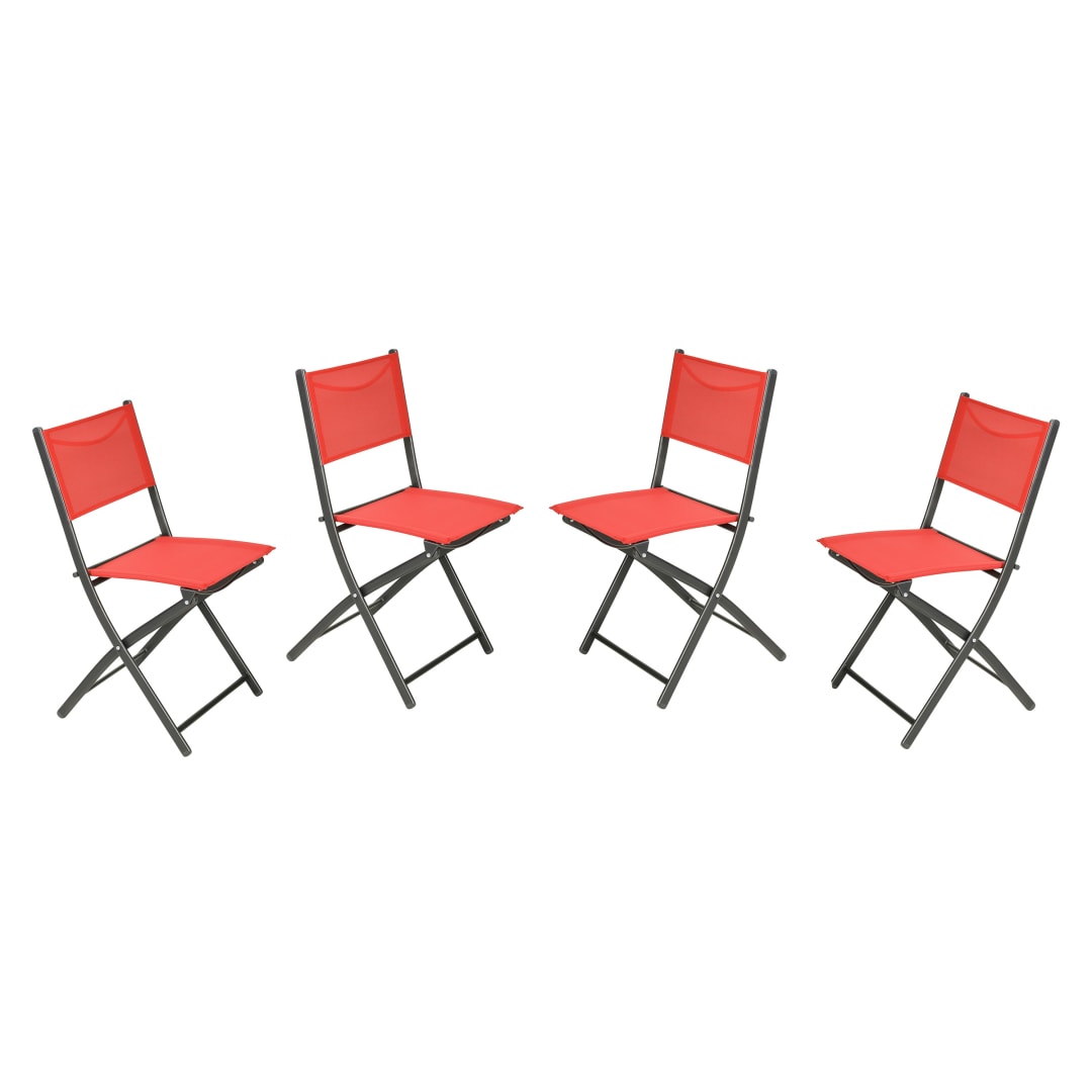Brazos Set of 4 Commercial Grade Indoor/Outdoor Folding Chairs with Red Flex Comfort Material Backs and Seats and Black Metal Frames