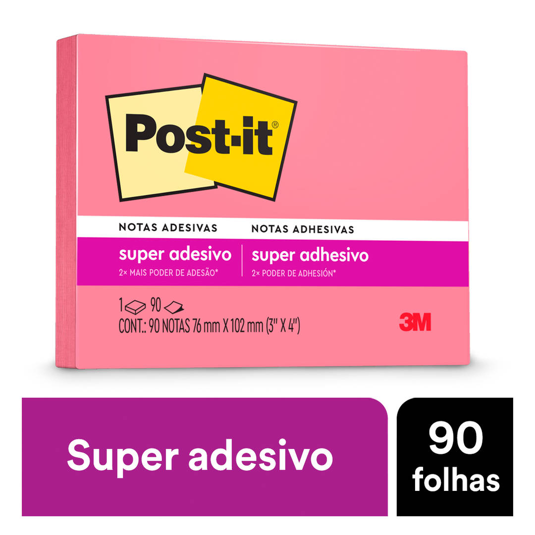 Bloco de Notas Super Adesivas Post-it®, Pink, 76 mm x 102 mm, 90 Folhas