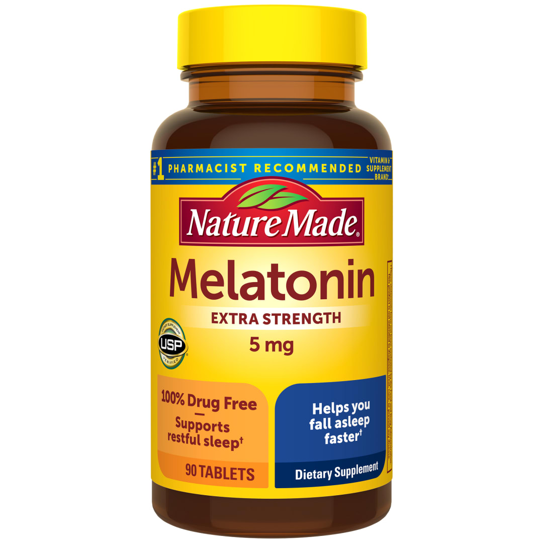 Nature Made Melatonin 5mg Tablets Extra Strength, 100% Drug Free Sleep Aid for Adults, 90 Tablets, 90 Day Supply