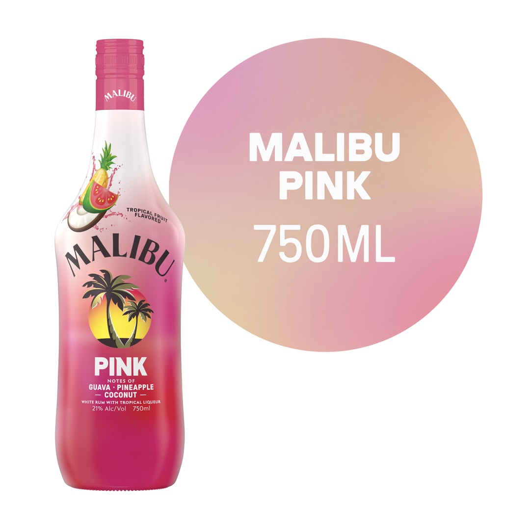 Pink Rum Malibu Pink White Rum with Tropical Liqueur, 750 ml Bottle, 42 Proof ...