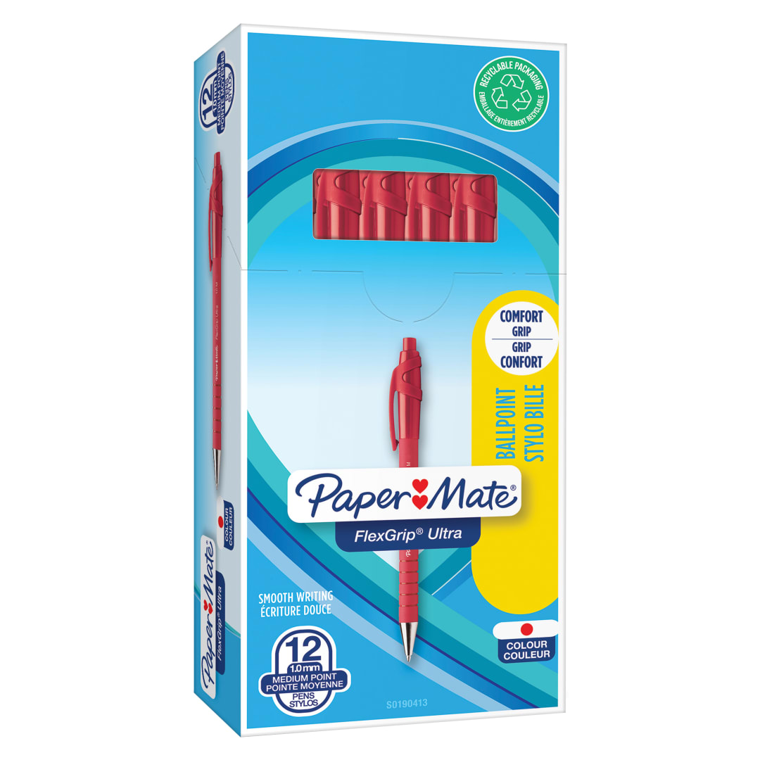 Paper Mate Flexgrip Ultra bolígrafo retráctilpunta mediana (1,0 mm)rojocaja de 12