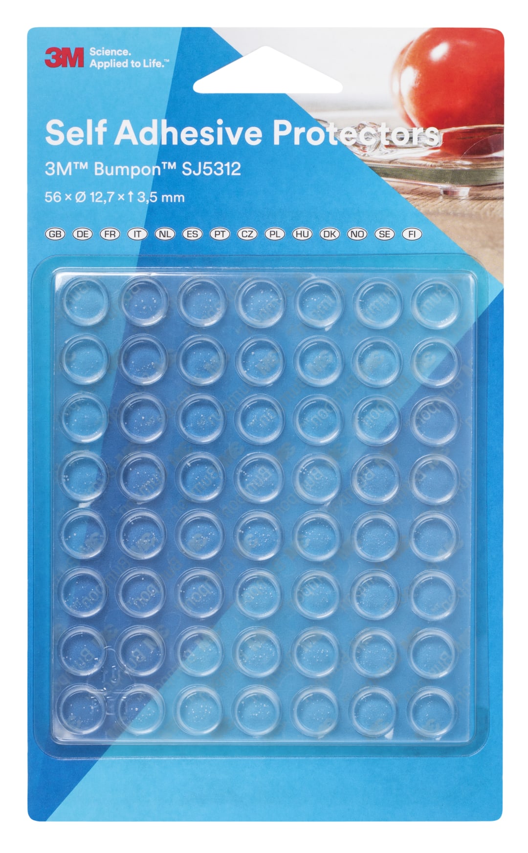 3M™ Bumpon™ SJ5312BL Elastikpuffer Mini-Pack, Transparent, 56 Stück, 12,7 x 3,5 mm, Klebstoff Acrylat A-20